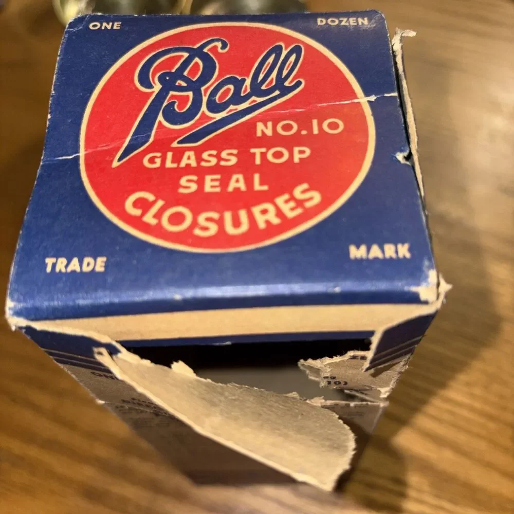 Vintage New Ball No. 10 Glass Top Seal Closures Lids Bands Box 1940s Craft Decor